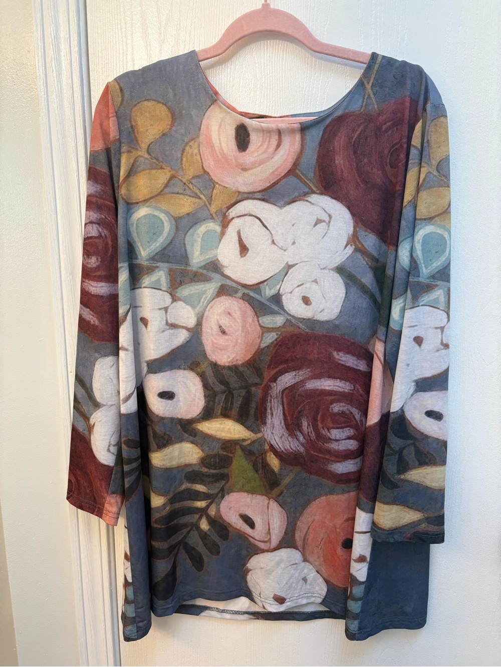 Trisha Tyler Floral Tunic Top in Blue, Pink & White